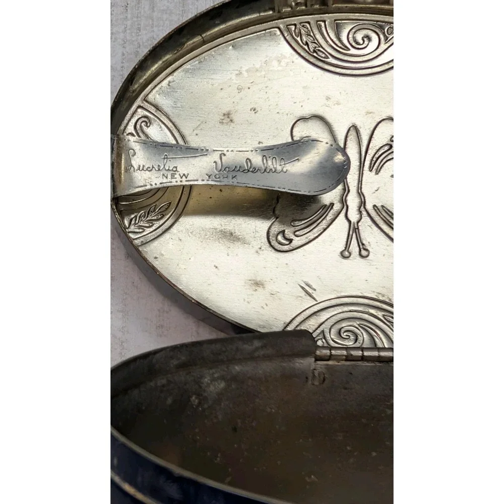 Antique Lucretia Vanderbilt Face Powder Tin Vanity Box Butterfly Decor 1920s